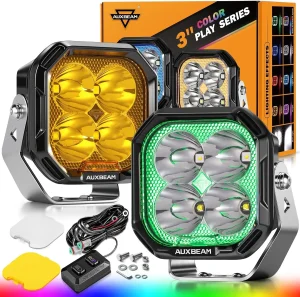 Faros neblineros exploradores LED Auxbeam Color Play 3" RGB-Spot 100W 11600 Lm. Luces todoterreno para motos, autos, camionetas, camiones, ATV